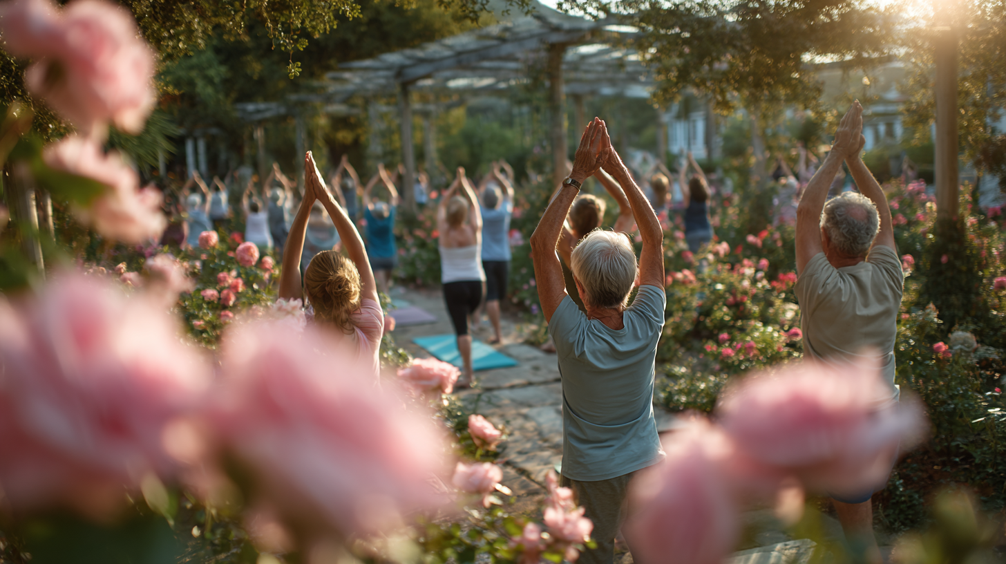 Група людей старшого віку під час заняття йогою